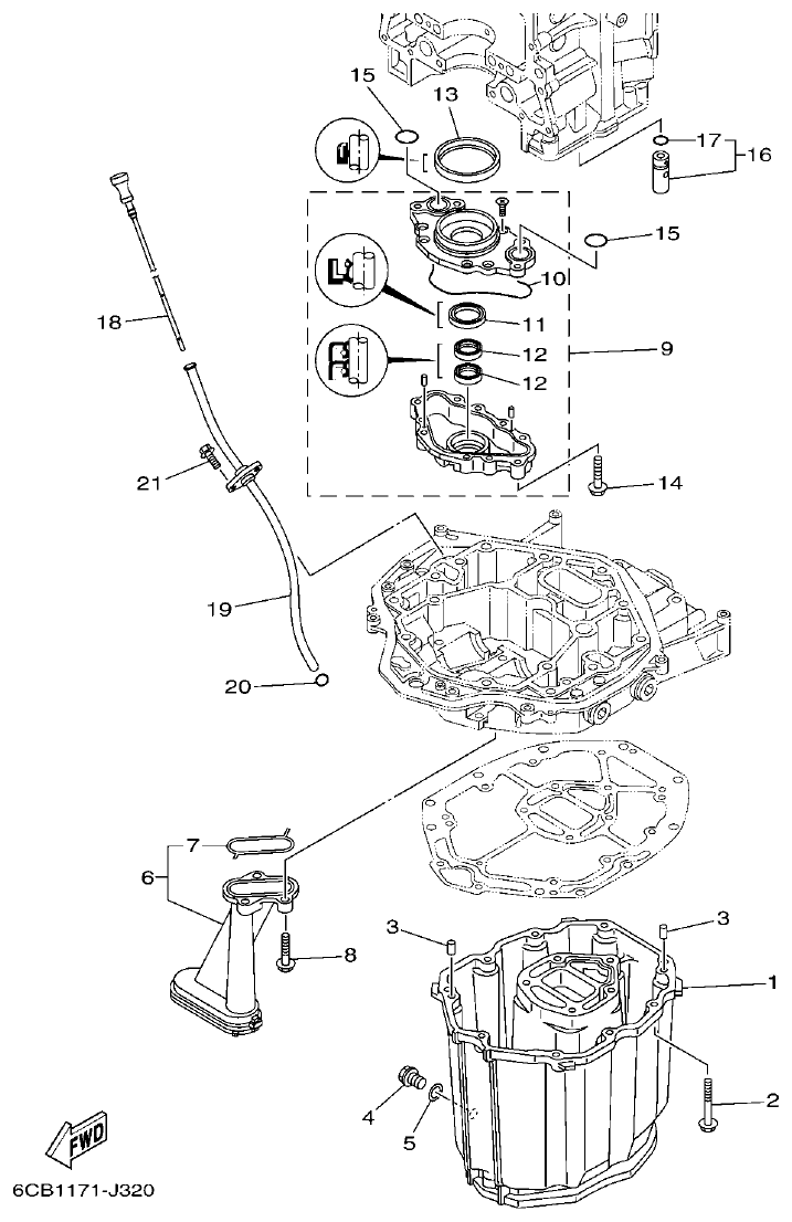 Yamaha F300BET, FL300BET, F300BET2, FL300BET2 OIL PAN parts diagram